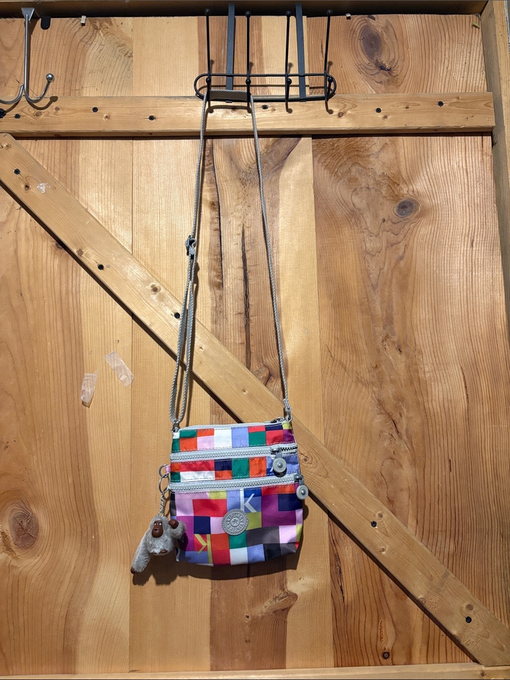 Kipling Colorblock Patchwork Crossbody Bag with Monkey Keychain
